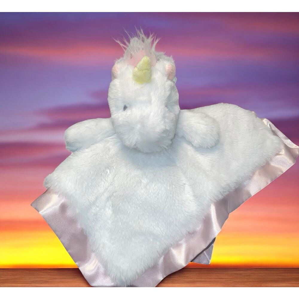 Cloud Island Unicorn Lovey Security Blanket Plush Baby Pink White Satin Soother